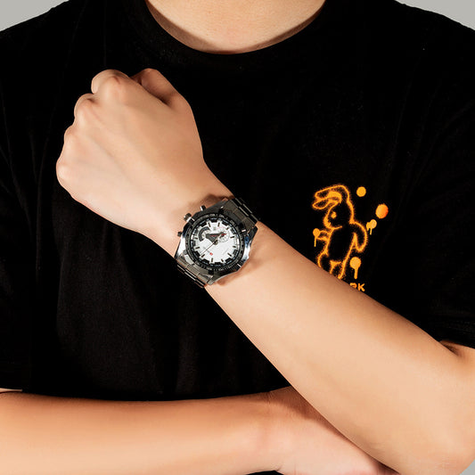 Steel Band Calendar Quartz Watch Stainless Steel Cufflinks Pen