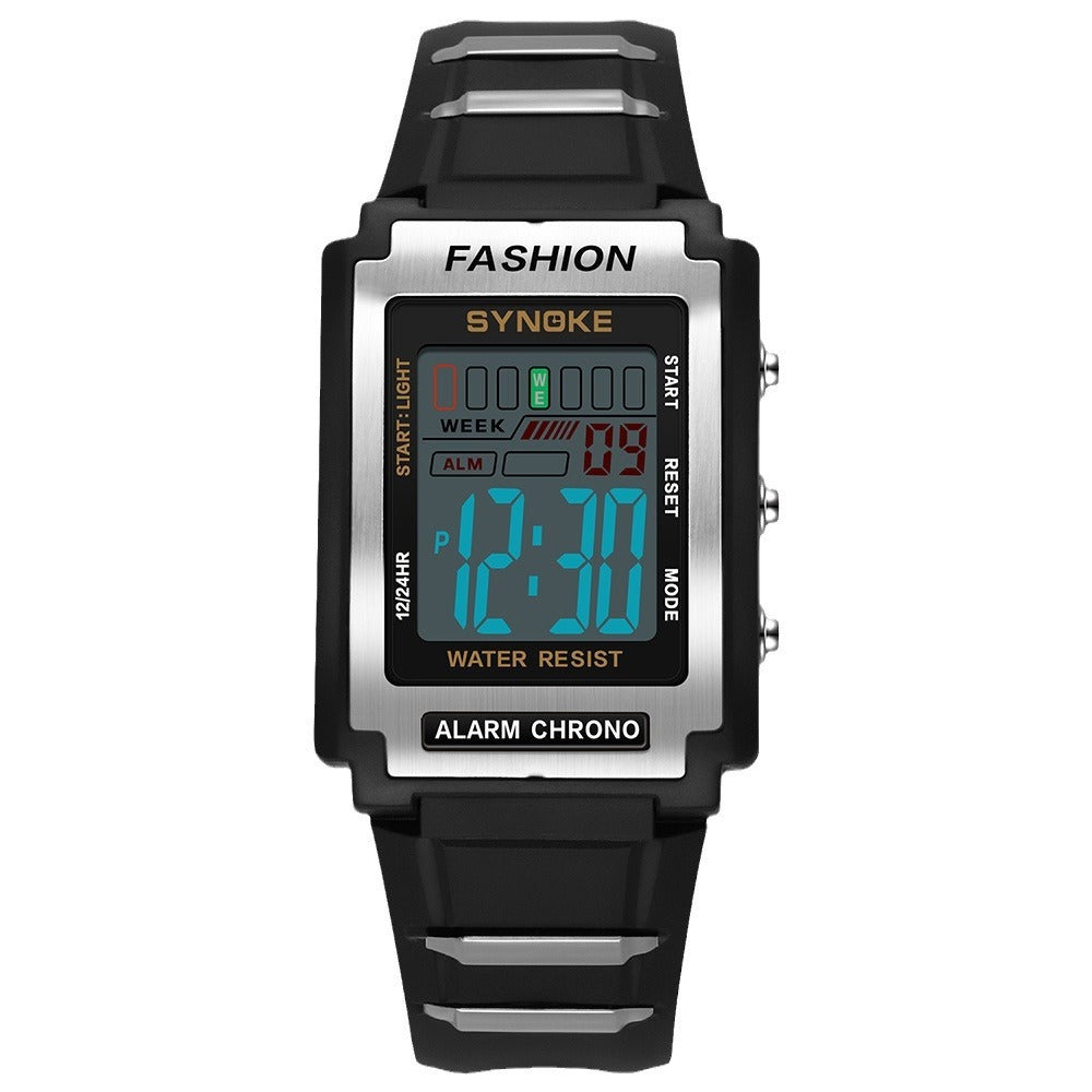 Men's Retro Rectangular Sports Waterproof Luminous Electronic Watch