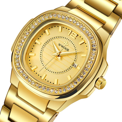 Women's watch with steel band inlaid with diamond