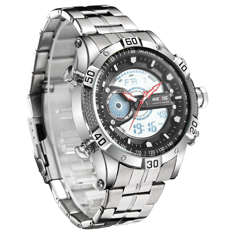 Men's Steel Band Sports Multifunctional Electronic Watch, Large Dial Waterproof Sports Watch
