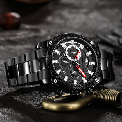 Meijier Watch Men's Fashion Large Dial Business Chronograph Quartz Men's Watch