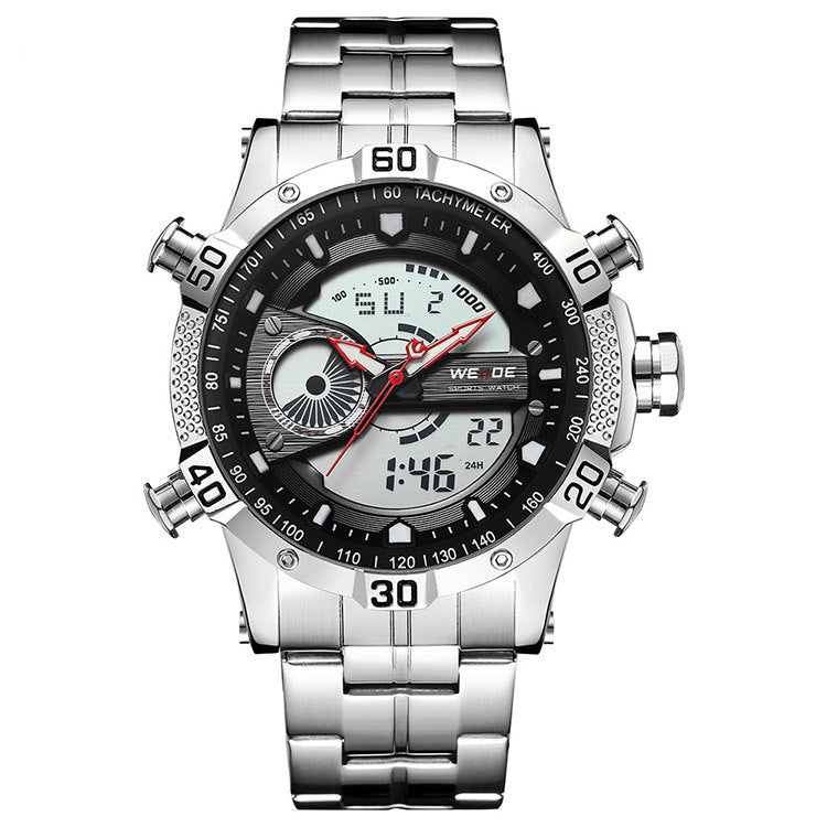 Men's Steel Band Sports Multifunctional Electronic Watch, Large Dial Waterproof Sports Watch