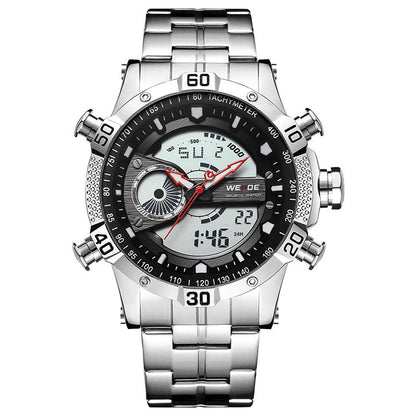 Men's Steel Band Sports Multifunctional Electronic Watch, Large Dial Waterproof Sports Watch