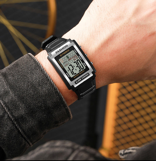 Men's Retro Rectangular Sports Waterproof Luminous Electronic Watch