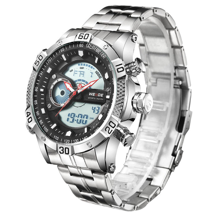 Men's Steel Band Sports Multifunctional Electronic Watch, Large Dial Waterproof Sports Watch